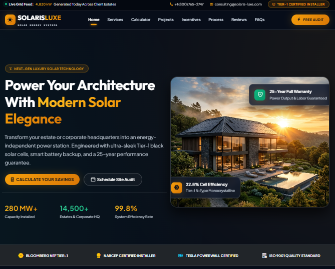 SOLARIS LUXE - Luxury Solar Energy & CleanTech HTML Template
